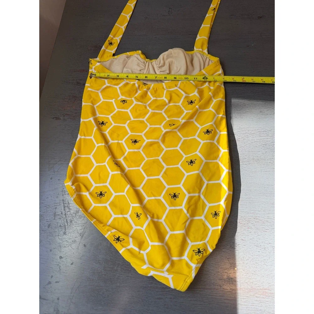 Betty Page Yellow Honeycomb Bee Print One Piece Swimsuit Underwire Yellow 14